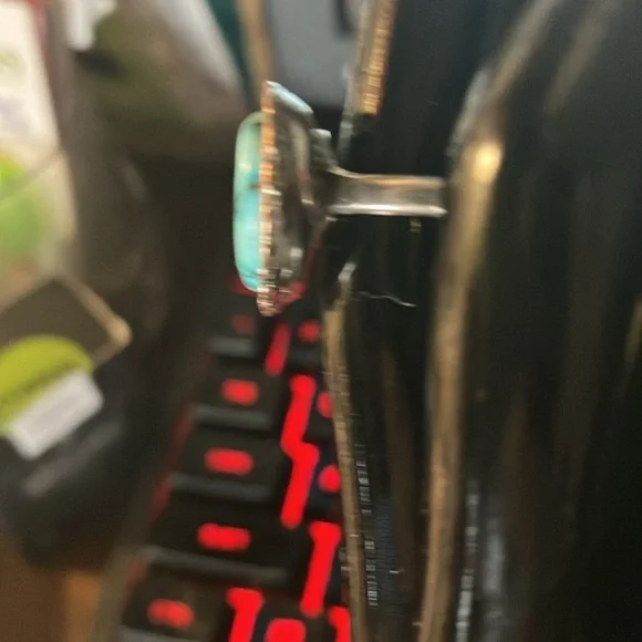 Sterling Silver .925 Turquoise Heart with rose gold edge Ring Size 8 - Picture 2 of 3